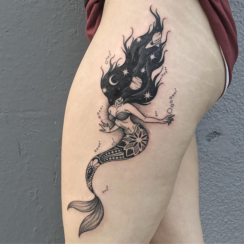 Black mermaid tattoo