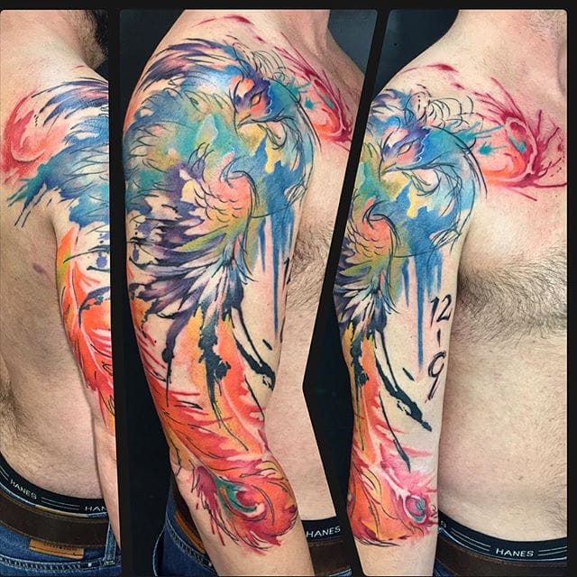 Watercolor phoenix tattoo
